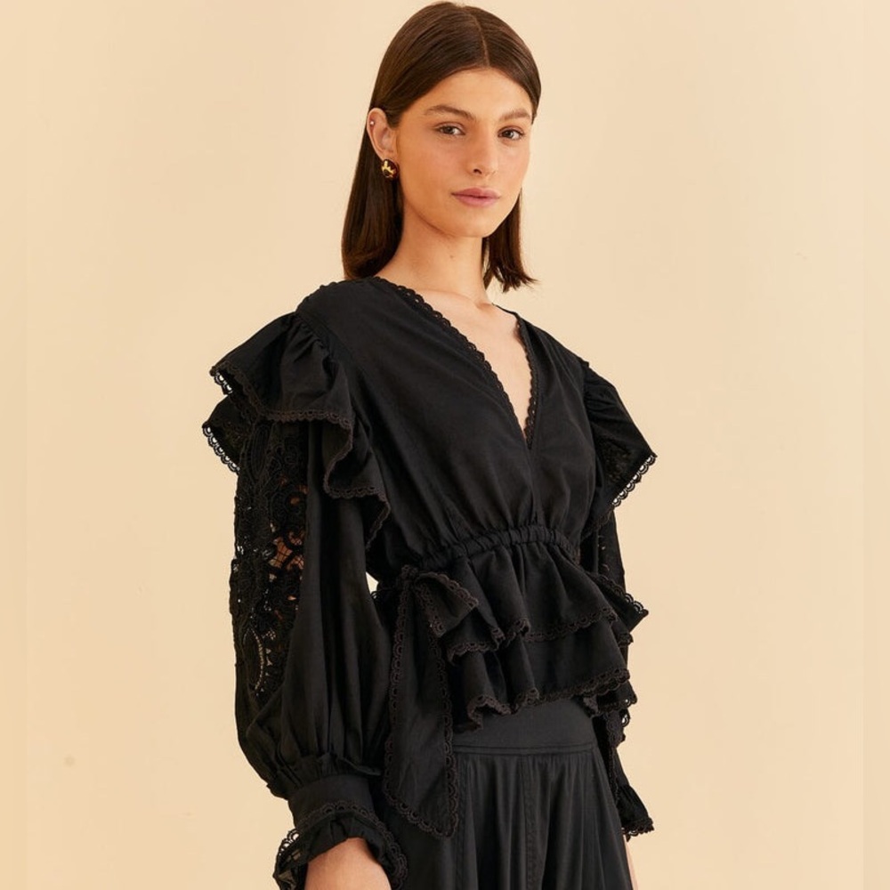 NWT Farm Rio Black Long Sleeve Blouse